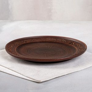 Тарелка, плоская, с декором, красная глина, 20 см
