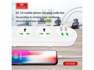 Удлинитель розетка сетевой фильтр USB зарядка 3х розетки + 4 USB 2.4A (EU)