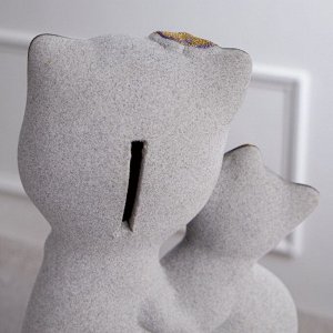 Копилка "Кошка Сьюзи с котёнком", флок, серая, керамика, 28 см, микс