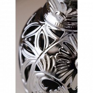 Ваза керамическая "Кокетка-цветы", настольная, сквозная резка, булат, серебро, 27 см