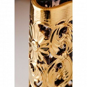 Ваза керамическая "Агата-цветы", настольная, сквозная резка, булат, золото, 26 см