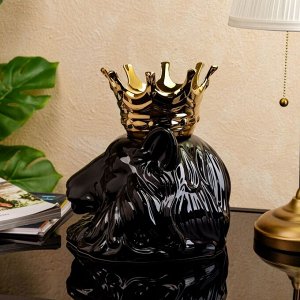 Ваза керамическая "Голова льва с короной", настольная, чёрная, 27 см, 1 сорт