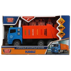 KAMGARB-17PL-BUOG Машина пластик свет-звук KAMAZ МУСОРОВОЗ 17 см, бачок, инерц, син, кор. Технопарк в кор.2*36шт