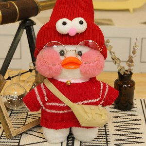 Мягкая игрушка утка ЛалаФанфан White в красном свитере с шапочкой сумочкой и очками