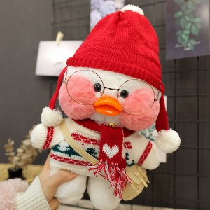 Мягкая игрушка утка ЛалаФанфан в свитере с шапочкой, шарфом, сумочкой и очками