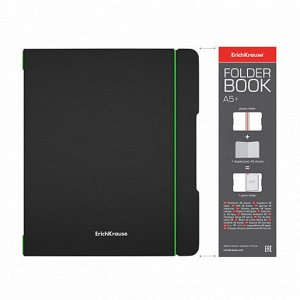 Тетрадь А5+, 96 листов в клетку ErichKrause "FolderBook Accent" на резинке, сьемная черная пластиковая обложка, блок офсет, белизна 100%