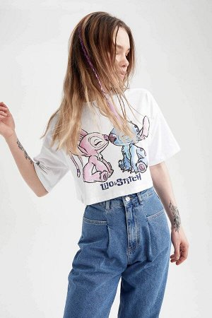 Укороченная футболка оверсайз Cool Lilo & Stitch Licensed Oversize с круглым вырезом и короткими рукавами