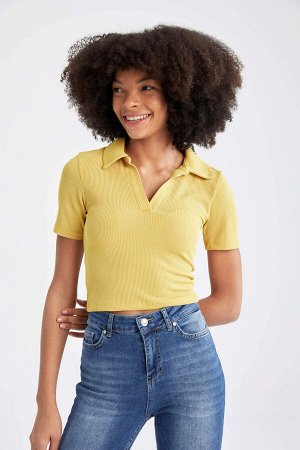 Базовая вельветовая футболка Slim Fit с воротником поло и короткими рукавами