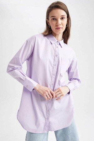 Рубашка из поплина с длинным рукавом и одним карманом классического кроя