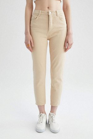 Габардиновые брюки с высокой талией и карманами Mom Fit