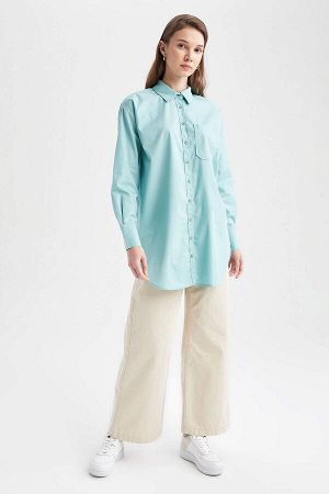 Рубашка из поплина с длинным рукавом и одним карманом классического кроя