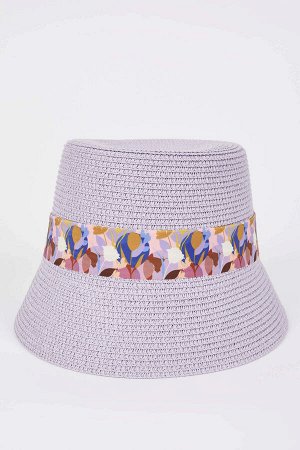 Женская соломенная шляпа-ведро с узором и бантом