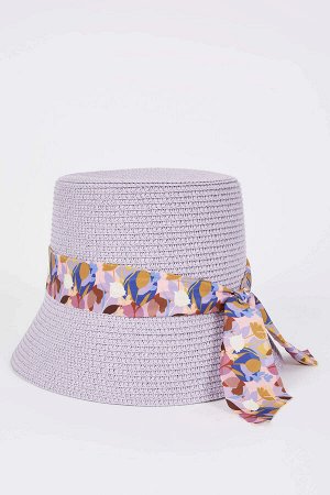 Женская соломенная шляпа-ведро с узором и бантом