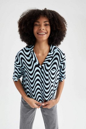 Рубашка из вискозы Relax Fit с узорчатым воротником и воротником Relax Fit