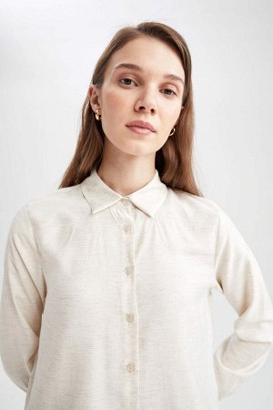 Рубашка-туника из смесового льна с воротником рубашки классического кроя