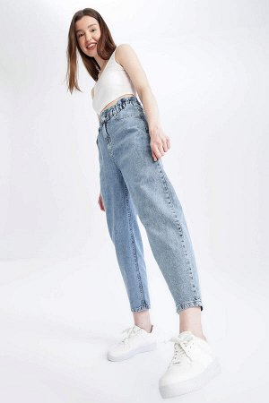 Укороченные джинсы Paperbag с высокой талией