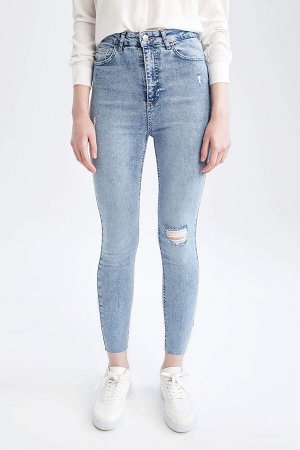 Джинсовые брюки с высокой талией и рваными деталями Anna Super Skinny Fit
