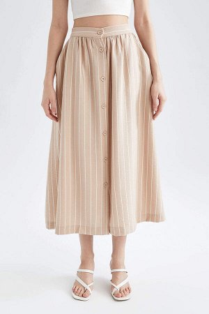 Традиционная полосатая юбка-миди А-силуэта со стандартной талией имитацией льна