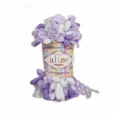 Пряжа Ализе Пуффи Колор Alize Puffy Color цвет №6372 сиреневый-белый