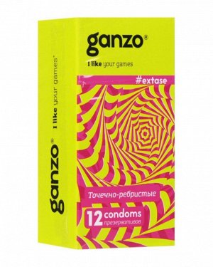 Презервативы GANZO EXTASE, с точечно-ребристой поверхностью, 18 см., 12 шт. / арт. 0T-00005400