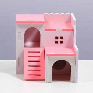 Домик для грызунов двухэтажный с лесенкой, розовый, 15,5 х 15,5 х 13,5 см