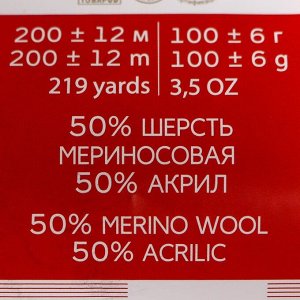 Пряжа "Мериносовая" 50%меринос.шерсть, 50% акрил 200м/100гр(06-Красный)