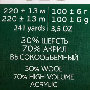 Пряжа "Народная" 30% шерсть, 70% акрил объёмный 220м/100гр (88-Красный мак)
