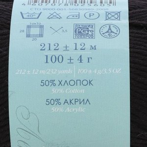 Пряжа "Лаконичная" 50% хлопок, 50% акрил 212м/100гр (02 чёрный)