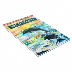 Скетчбук А4, 20 листов на гребне "Акварельный дельфин", твёрдая обложка, глянцевая ламинация, блок 200 г/м2