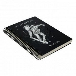 Скетчбук А5, 64 листа на гребне "Космонавт", твёрдая обложка, глянцевая ламинация, блок 100 г/м2