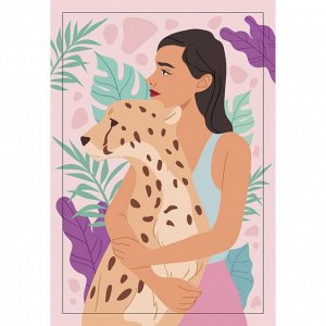 Алмазная мозаика на подрамнике с полным заполнением «Девушка с леопардом», 20х30 см