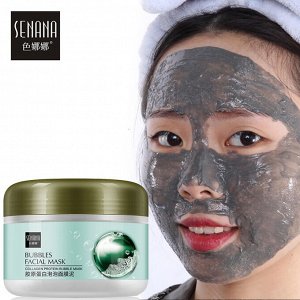 SENANA, Очищающая кислородно-пузырьковая маска с коллагеном и вулканической глиной, Bubble Facial Mask,100 г.
