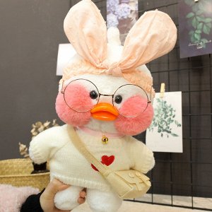 ЛалаФанфан • Белая - Розовые кроличьи ушки, белый свитер с сердечками, белая сумка, очки