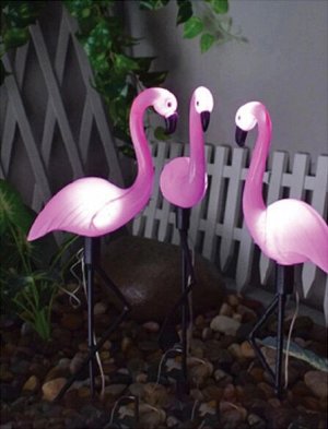 Светильник на солнечной батарее -3 Розовых фламинго