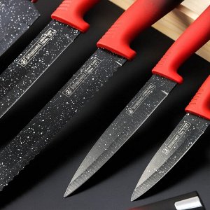Набор ножей Devil, 6 предметов, 5 ножей, овощечистка в комплекте, цвет чёрно-красный