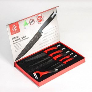 СИМА-ЛЕНД Набор ножей Devil, 6 предметов, 5 ножей, овощечистка в комплекте, цвет чёрно-красный