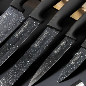 Набор ножей Helt, 6 предметов, 5 ножей, овощечистка в комплекте, цвет чёрный