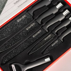 Набор ножей Helt, 6 предметов, 5 ножей, овощечистка в комплекте, цвет чёрный