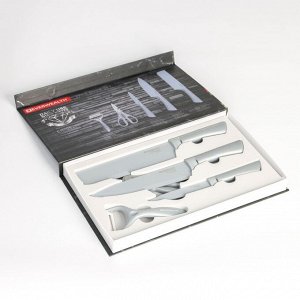 СИМА-ЛЕНД Набор ножей Blades, 5 предметов: 3 ножа, овощечистка, ножницы в комплекте, цвет белый