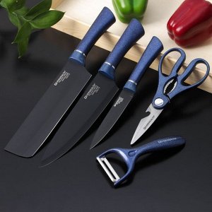 СИМА-ЛЕНД Набор ножей Blades, 5 предметов: 3 ножа, овощечистка, ножницы в комплекте, цвет синий
