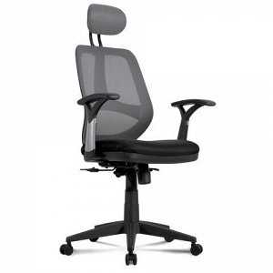 Кресло BRABIX "Saturn ER-400", с подголовником, комбинированное, черное/серое, 530871