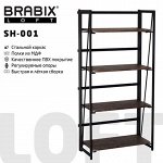 Стеллаж на металлокаркасе &quot;BRABIX LOFT SH-001&quot;, 600х300х1250 мм, складной, цвет морёный дуб, 641228