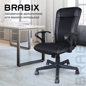 Кресло BRABIX "Optima MG-370", с подлокотниками, экокожа/ткань, черное, 531580