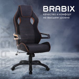 Кресло компьютерное BRABIX &quot;Techno Pro GM-003&quot;, ткань, черное/серое, вставки оранжевые, 531813