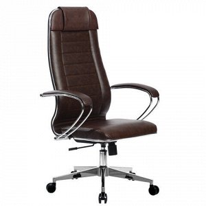 Кресло офисное МЕТТА &quot;К-29&quot; хром, рецик. кожа, сиденье и спинка мягкие, темно-коричневое