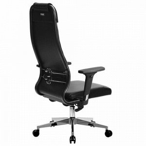 Кресло офисное МЕТТА &quot;К-29-2D&quot; хром, рецик. кожа, сиденье и спинка мягкие, черное