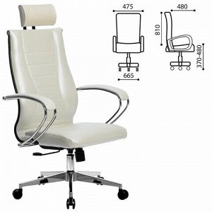 Кресло офисное МЕТТА &quot;К-34&quot; хром, рецик. кожа, подголовник, сиденье и спинка мягкие, белое