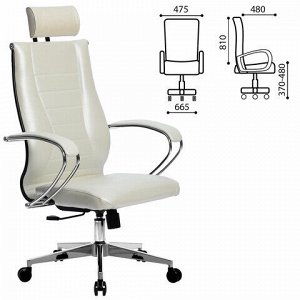 Кресло офисное МЕТТА "К-34" хром, рецик. кожа, подголовник, сиденье и спинка мягкие, белое