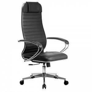 Кресло офисное МЕТТА "К-6" хром, рецик. кожа, сиденье и спинка мягкие, черное