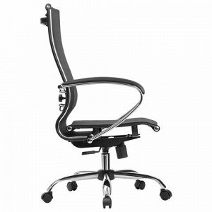 Кресло офисное МЕТТА &quot;К-9&quot; хром, прочная сетка, сиденье и спинка регулируемые, черное